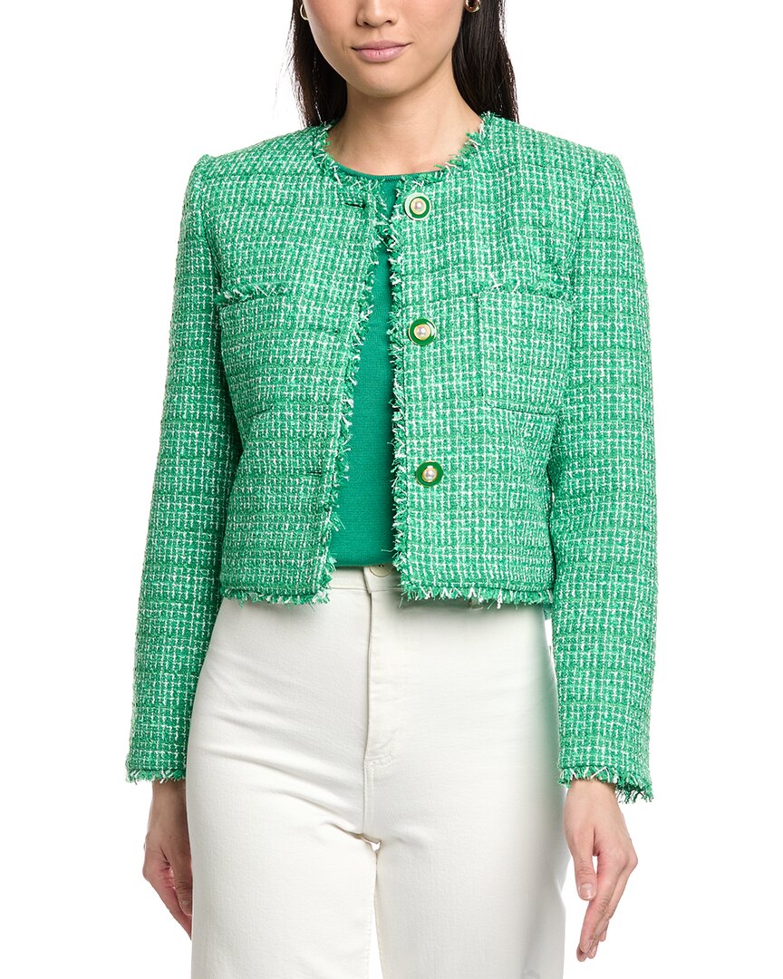 St. John Tweed Boxy Jacket W/Fringe