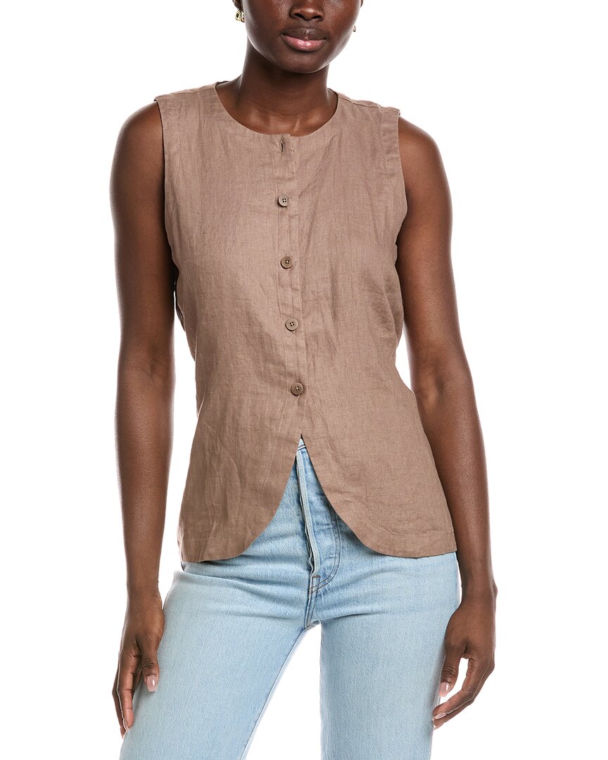EILEEN FISHER Eileen Fisher Petite Round Neck Linen Long Vest