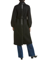 Mackage Zeva Leather-Trim Wool Trench Coat