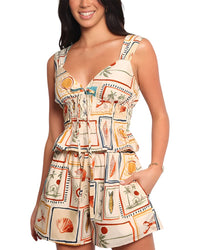 Esea 2Pc Linen-Blend Top & Short Set