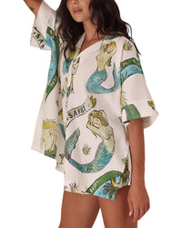 ESEA Esea 2Pc Linen-Blend Shirt & Short Set