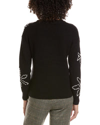 T Tahari Flower Embroidery Sweater
