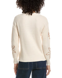 T Tahari Flower Embroidery Sweater
