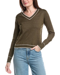 Theo and Spence Theo And Spence Stipe Trim V-Neck Sweater