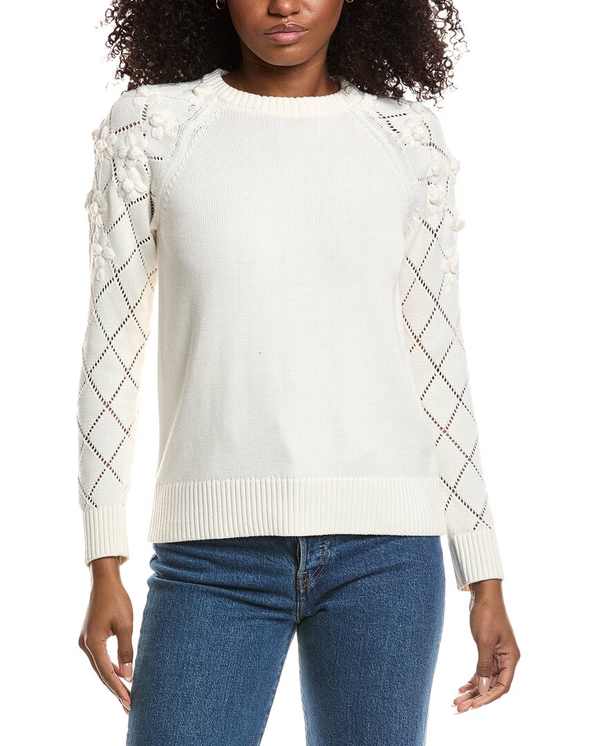 Anne Klein Pointelle Floral Sleeve Sweater
