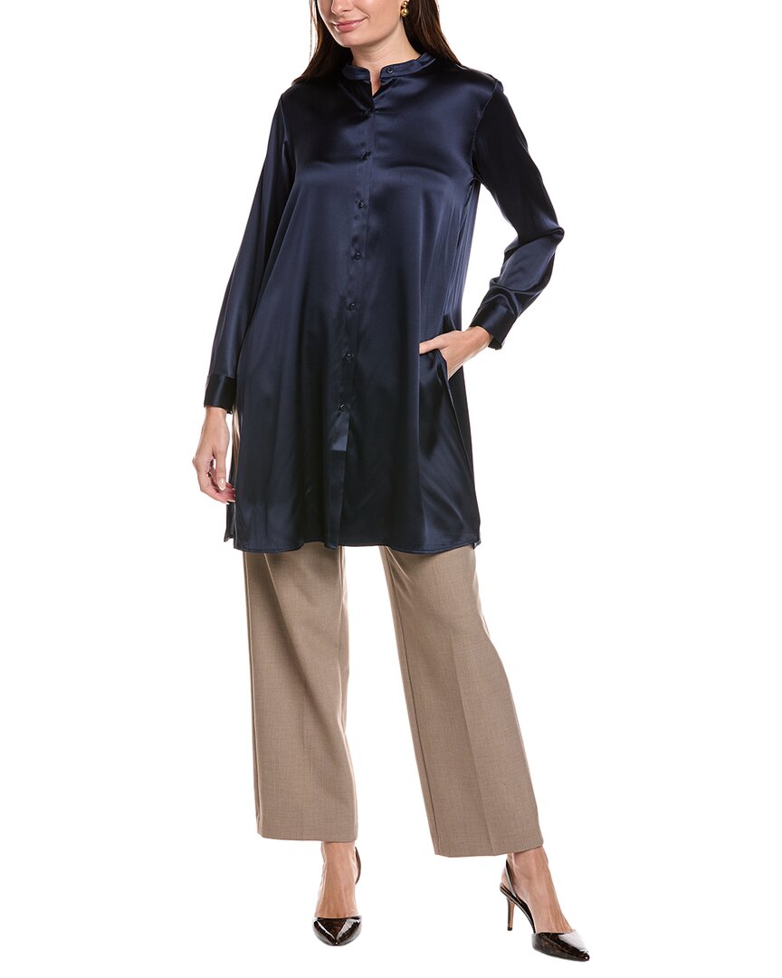 Eileen Fisher Petite Mandarin Collar Silk-Blend Shirt