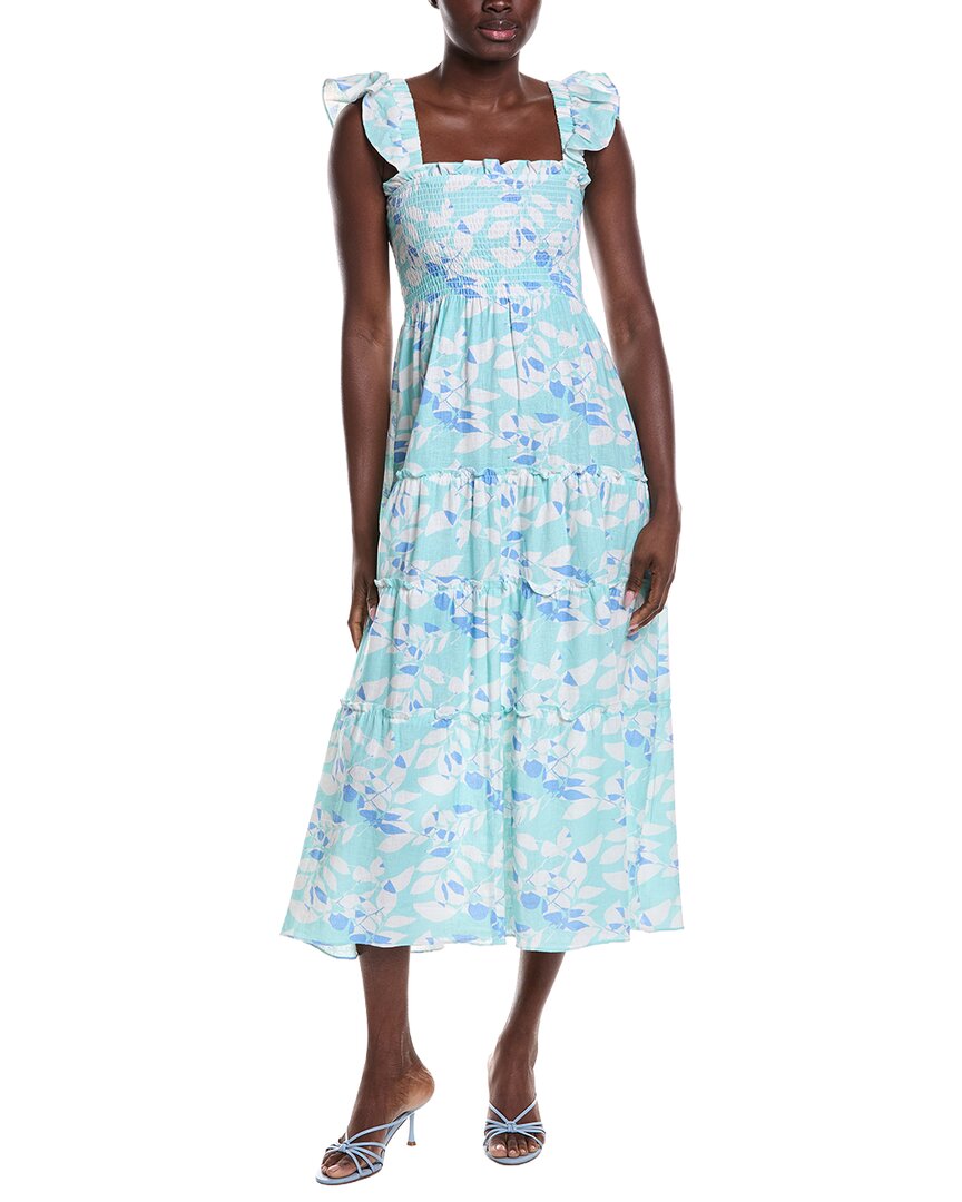 Sail To Sable Flutter Strap Smocked Linen-Blend Midi Dress
