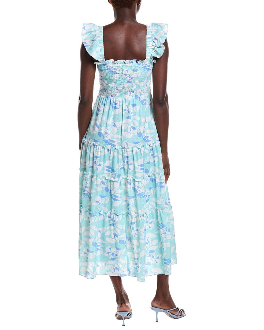 Sail To Sable Flutter Strap Smocked Linen-Blend Midi Dress