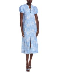Sail To Sable Puff Sleeve Linen-Blend Midi Dress