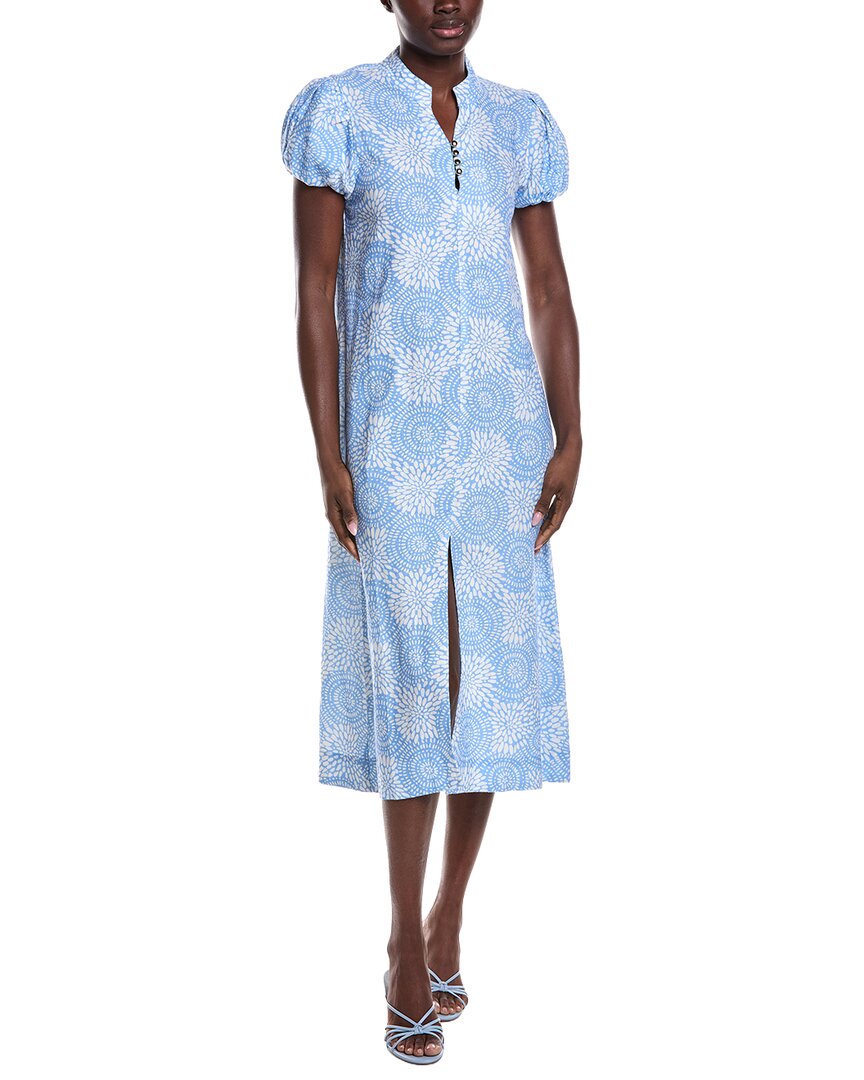 Sail To Sable Puff Sleeve Linen-Blend Midi Dress
