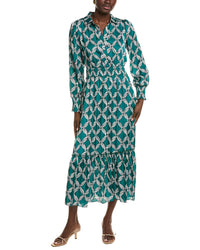 T Tahari Half Placket Chain Print Maxi Dress