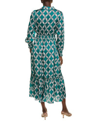 T Tahari Half Placket Chain Print Maxi Dress