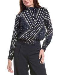 Elie Tahari High Cross Silk-Blend Blouse