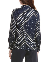 Elie Tahari High Cross Silk-Blend Blouse