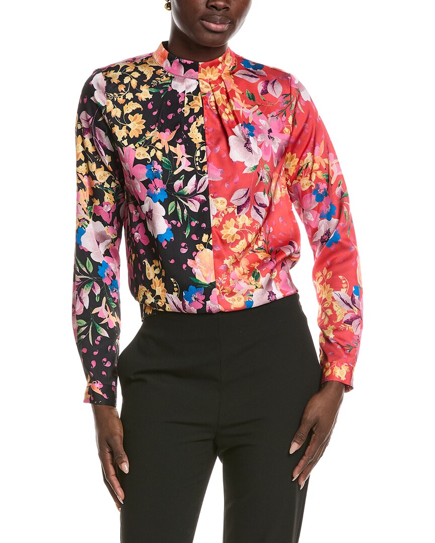 T Tahari Mock Neck Pleated Blouse