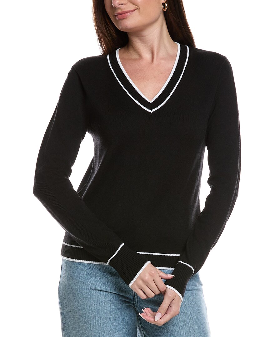 Theo And Spence Stipe Trim V-Neck Sweater