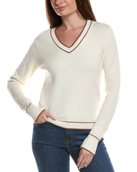 Theo And Spence Stipe Trim V-Neck Sweater
