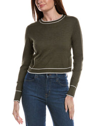 Theo And Spence Stripe Trim Cropped Crewneck Sweater