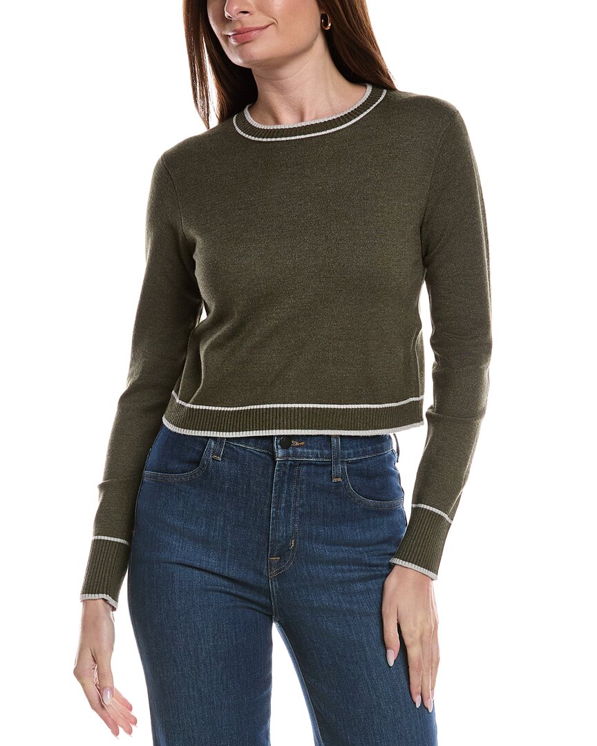 Theo And Spence Stripe Trim Cropped Crewneck Sweater