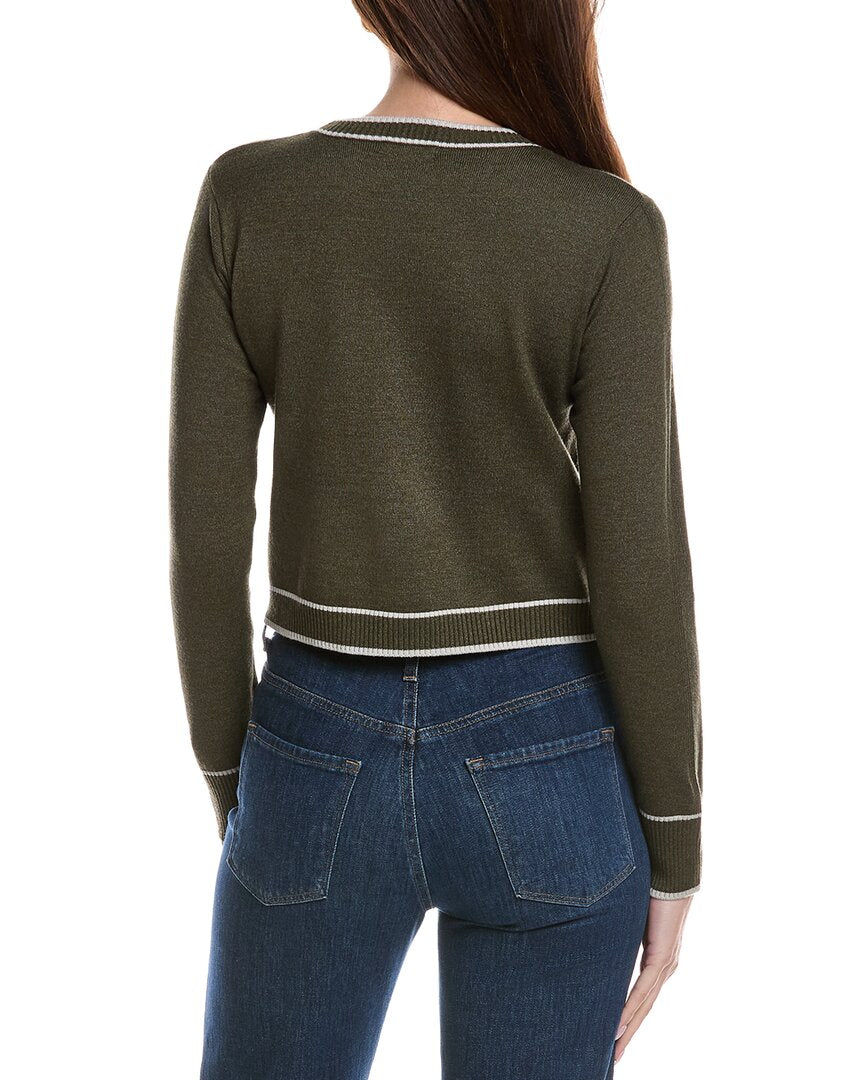 Theo And Spence Stripe Trim Cropped Crewneck Sweater
