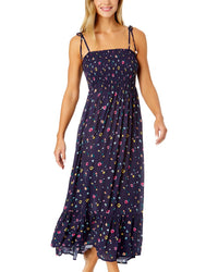 Anne Cole Smocked Shoulder Tie Dress