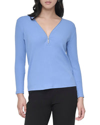 Dkny Zip V-Neck Top