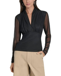Dkny Mesh V-Neck Top