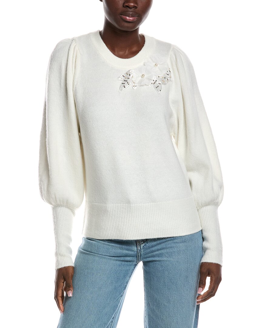 CeCe Cece Floral Trim Sweater