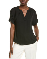 T Tahari Split Neck Rolled Cuff Blouse