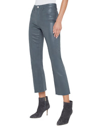 L'agence Kendra High-Rise Crop Dark Shadow Coated Crop Flare Jean