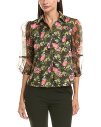Cinq À Sept Karyn Impressionist Floral Silk-Trim Top