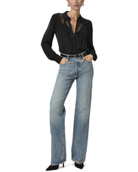 Paige Petite Sawyer Vanda Distressed Wide Leg Jean