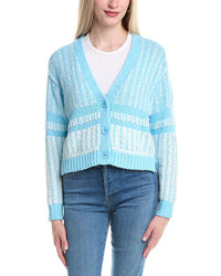 Cotton By Autumn Cashmere 2-Tone Jacquard Cropped V-Neck Cardigan