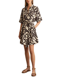 Reiss Camelia Mono Print Linen-Blend Shirtdress