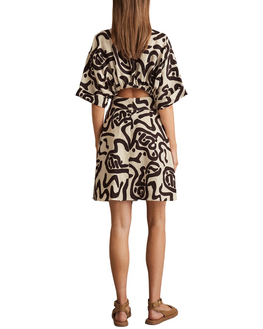 Reiss Camelia Mono Print Linen-Blend Shirtdress