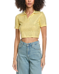 Sandro Rhinestone Crop Polo Shirt