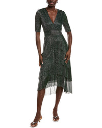 Maje Metallic Tiered Midi Dress