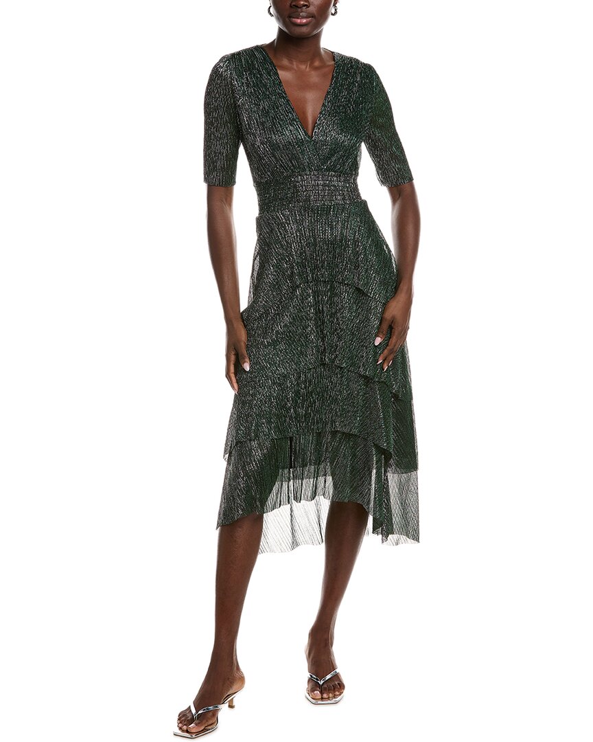 Maje Metallic Tiered Midi Dress