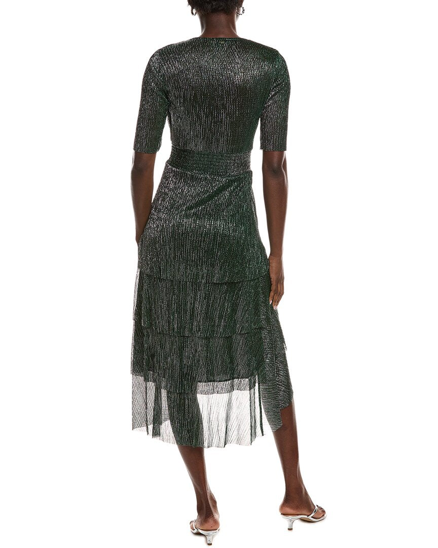 Maje Metallic Tiered Midi Dress
