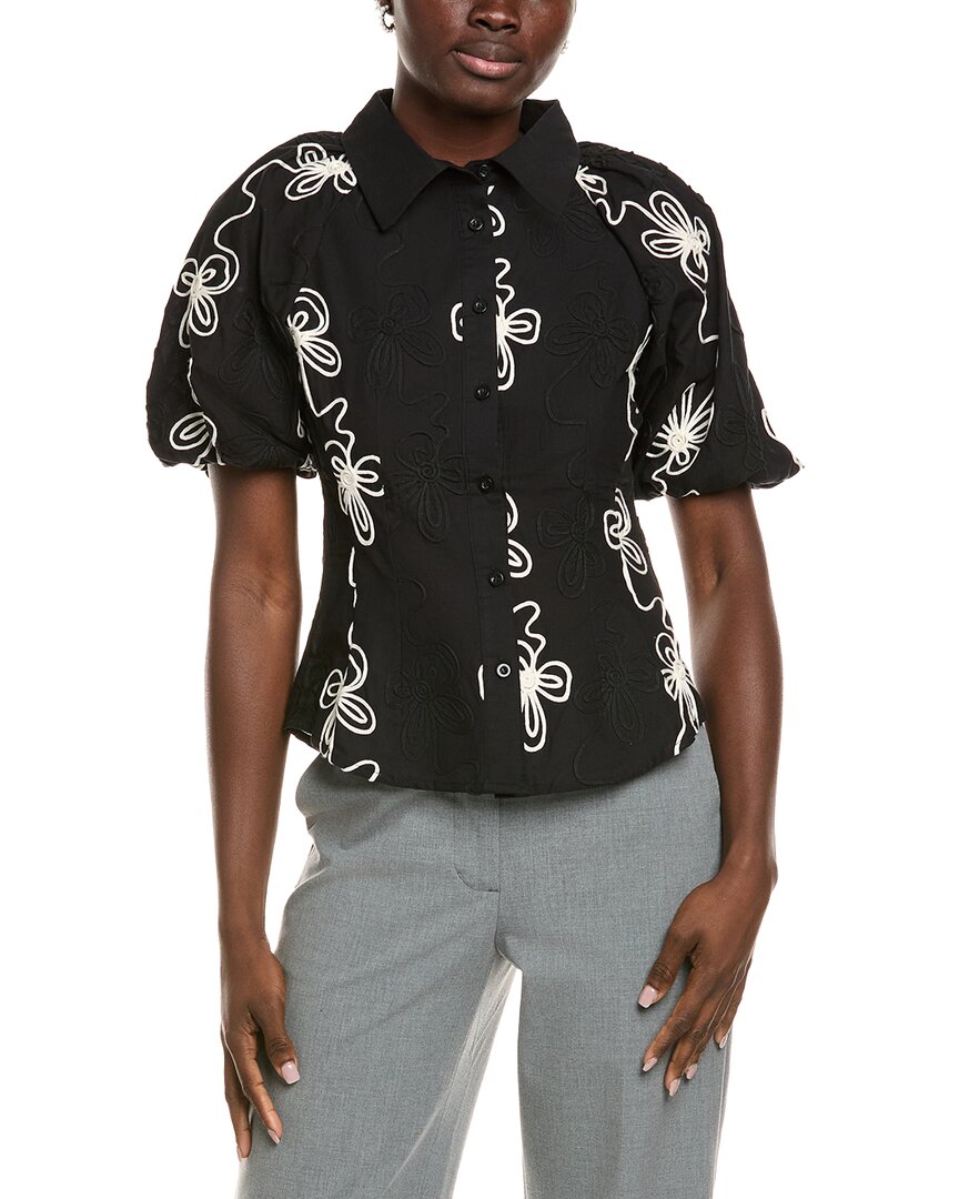 Gracia Flower Stitch Puff Sleeve Shirt