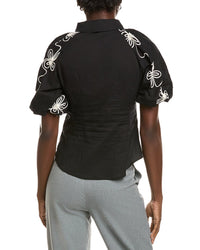 Gracia Flower Stitch Puff Sleeve Shirt