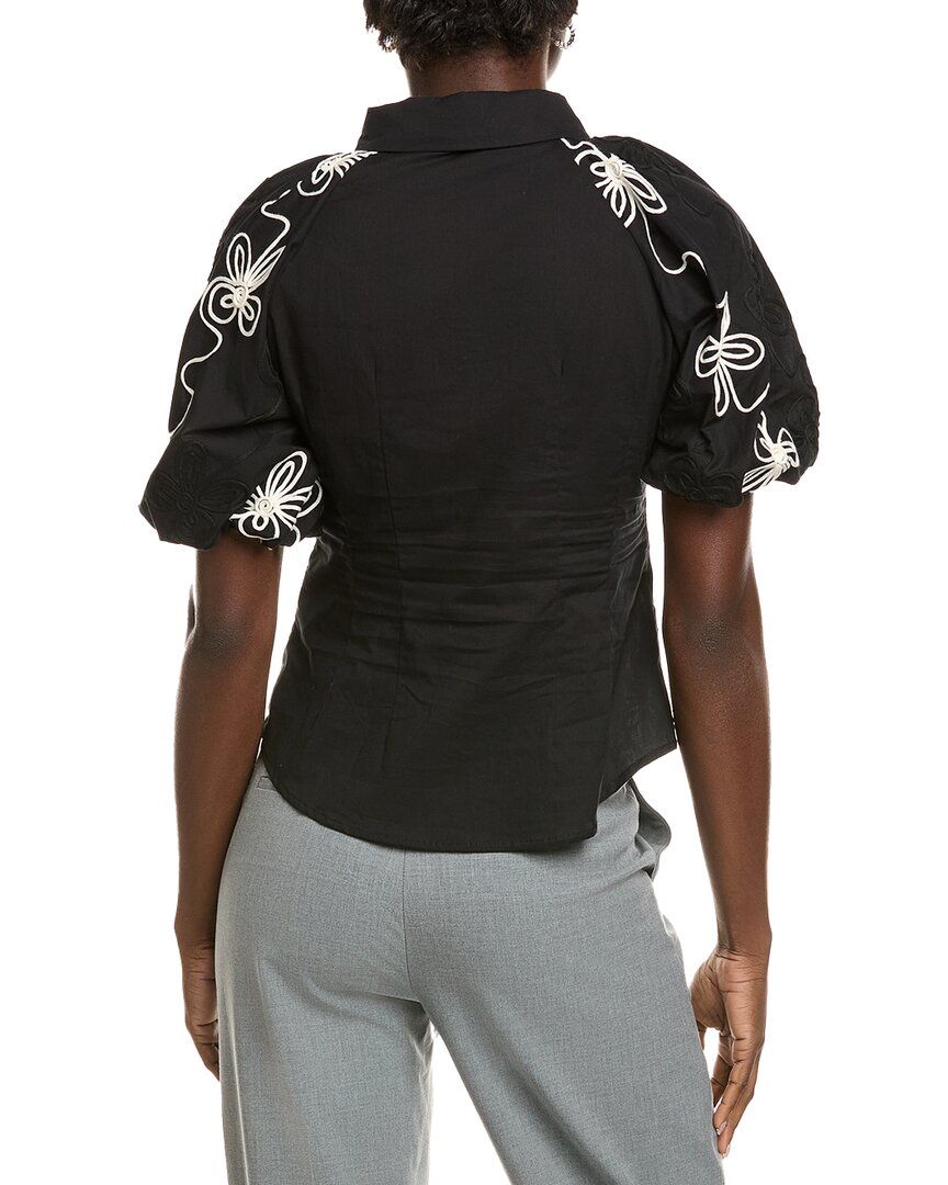 Gracia Flower Stitch Puff Sleeve Shirt