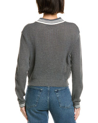 Femme Society Pointelle Wool-Blend Polo Sweater