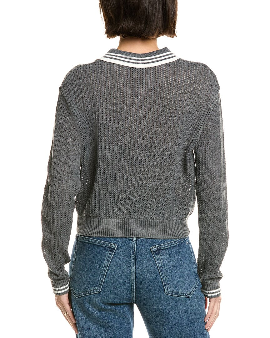 Femme Society Pointelle Wool-Blend Polo Sweater