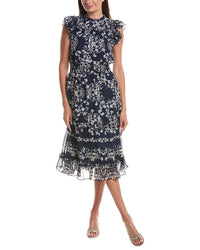 CeCe Cece Flutter Sleeve Smocked Waist Midi Dress