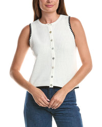 CeCe Cece Pointelle Button Up Top