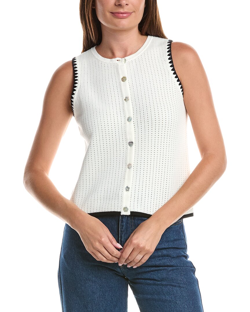 CeCe Cece Pointelle Button Up Top