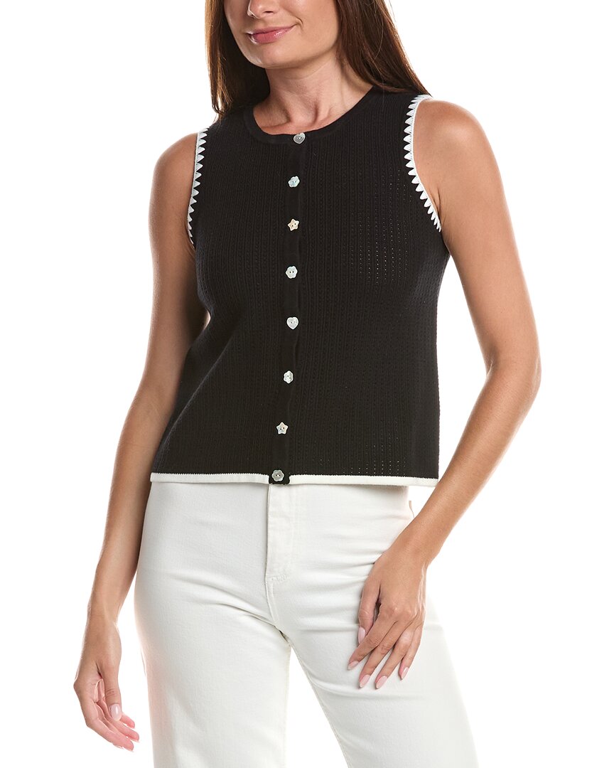 CeCe Cece Pointelle Button Up Top
