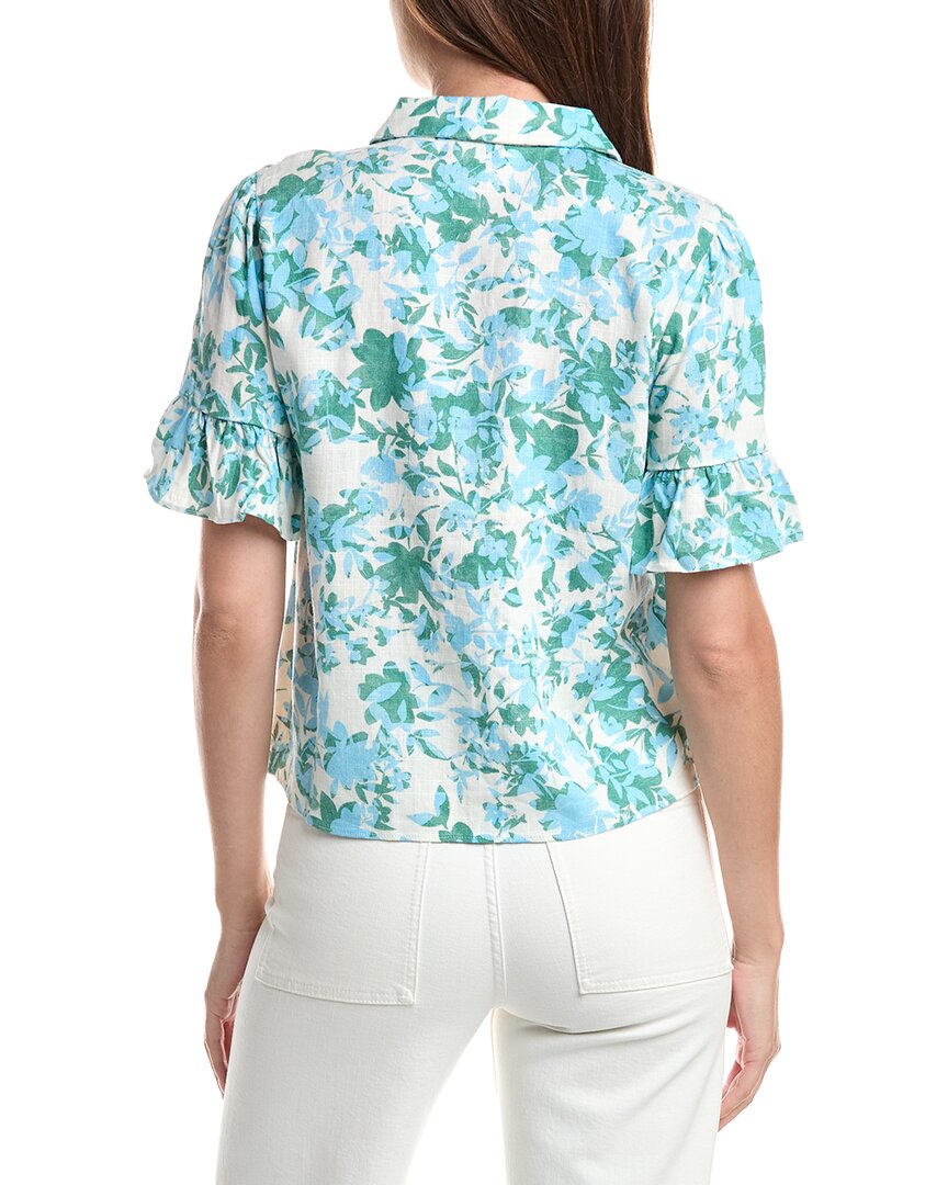 CeCe Cece Ruff Cuff Cropped Button Down Linen-Blend Shirt