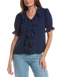 CeCe Cece Ruffle Bubble Crepe Top